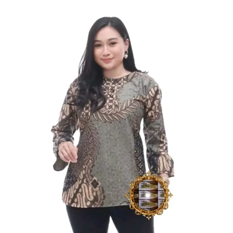 Atasan Batik Bluz Wanita, Motif Panjang Katun Baju Kerja anggun warna3 kara blouse viral keme ja simpel plus size 6