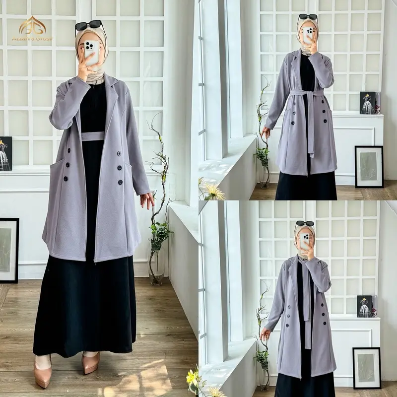 AG - Jisoo Blazer [Tanpa Dalaman] Wanita Long Outer Tali Ikat Pinggang Fashion Muslim Korean Style / 672-8479 5