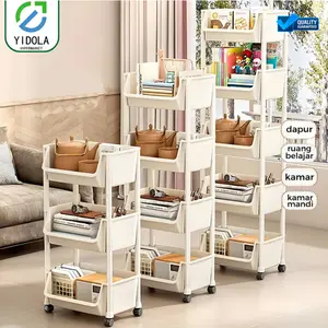 COD Rak dorong plastik rak dapur serbaguna rak penyimpananbuku rak susun rak toilet kamar mandi portable dengan rodaRak Dapur 5 Susun Dengan Roda Dorong Bahan Plastik TebalSerbaguna