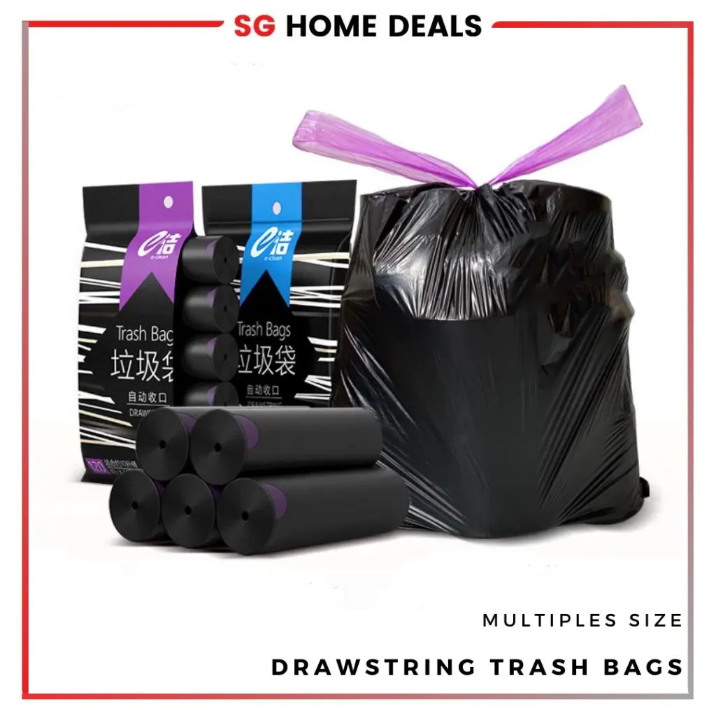 【SG stock】 Bundle Drawstring Trash Bags Garbage Bags with Rope Rubbish Bag Multiple Size with Rope Dustbin Plastic Bag
