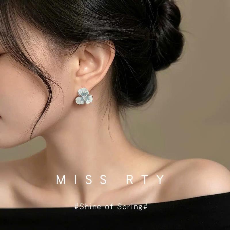 KT01 BÔNG TAI PHA LÊ THỦY TINH CHUÔI MẠ BẠC 925, HÌNH BÔNG