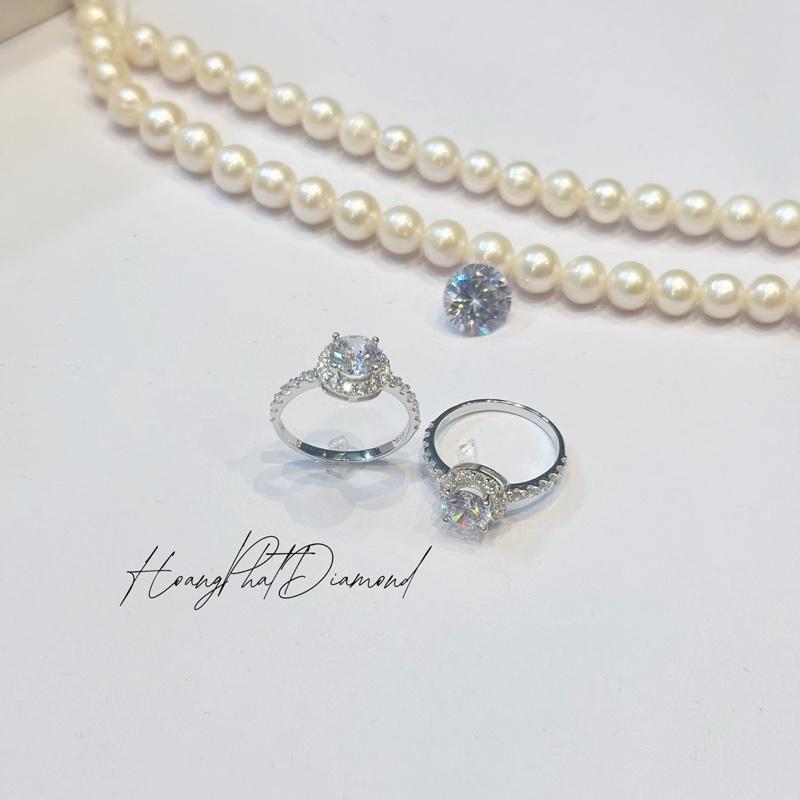 [ Hoàng Phát ] Trang Sức Nhẫn Bạc Ý 925 Nữ Halo 8li Tròn Tiểu Thư X.o.à.n Nam Mỹ Xi Kim (N085)