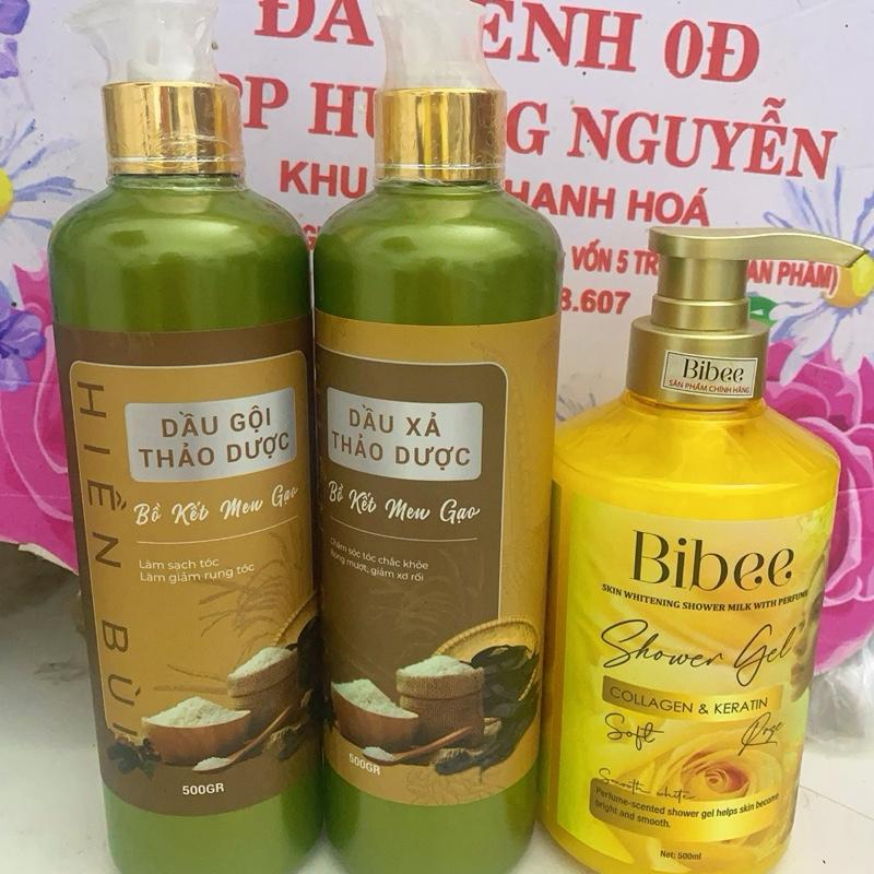 (Tặng sữa tắm BIBE hương nc hoa 500ml) COMBO DẦU GỘI+ DẦU XẢ BỒ KẾT MEN GẠO( GỘI 500ML+ XẢ 500ML)