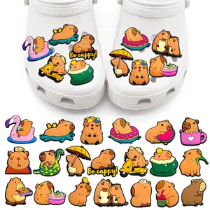 Kawaii 1PCS Kartun Capybara DIY Populer Animal Garden Sepatu Tempelan PVC Lucu Coklat Sandal pin Aksesoris Sepatu menghias Anak Perempuan X-mas Hadiah Lucu