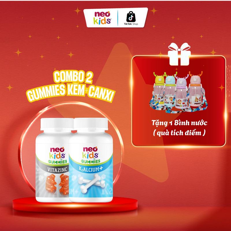 Combo Viên nhai Canxi và Kẽm hữu cơ Neo Kids bổ sung Kẽm, Canxi và các loại vitamin giúp bé tiêu hoá khoẻ, ăn ngon hấp thu tốt, tăng sức đề kháng và xương chắc khỏe và hỗ trợ tăng chiều cao cho bé