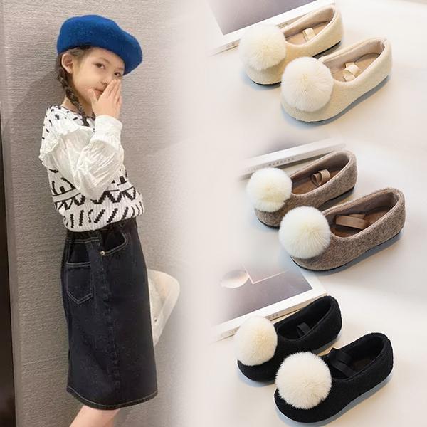 Giày Bông Mùa Thu Đông Bé Gái ngọt ngào Lót Lông Cừu Len Giày Ngoài Trời Kiểu Mới 2026 Giày Lười Pom-Pom Thiết Kế Lông Thú Dễ Thương
