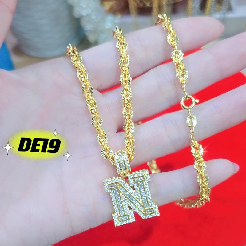 Dây chuyền Titan dây xoắn mai 2 chỉ phối mặt chữ N full đá xi vàng bền màu mẫu hot