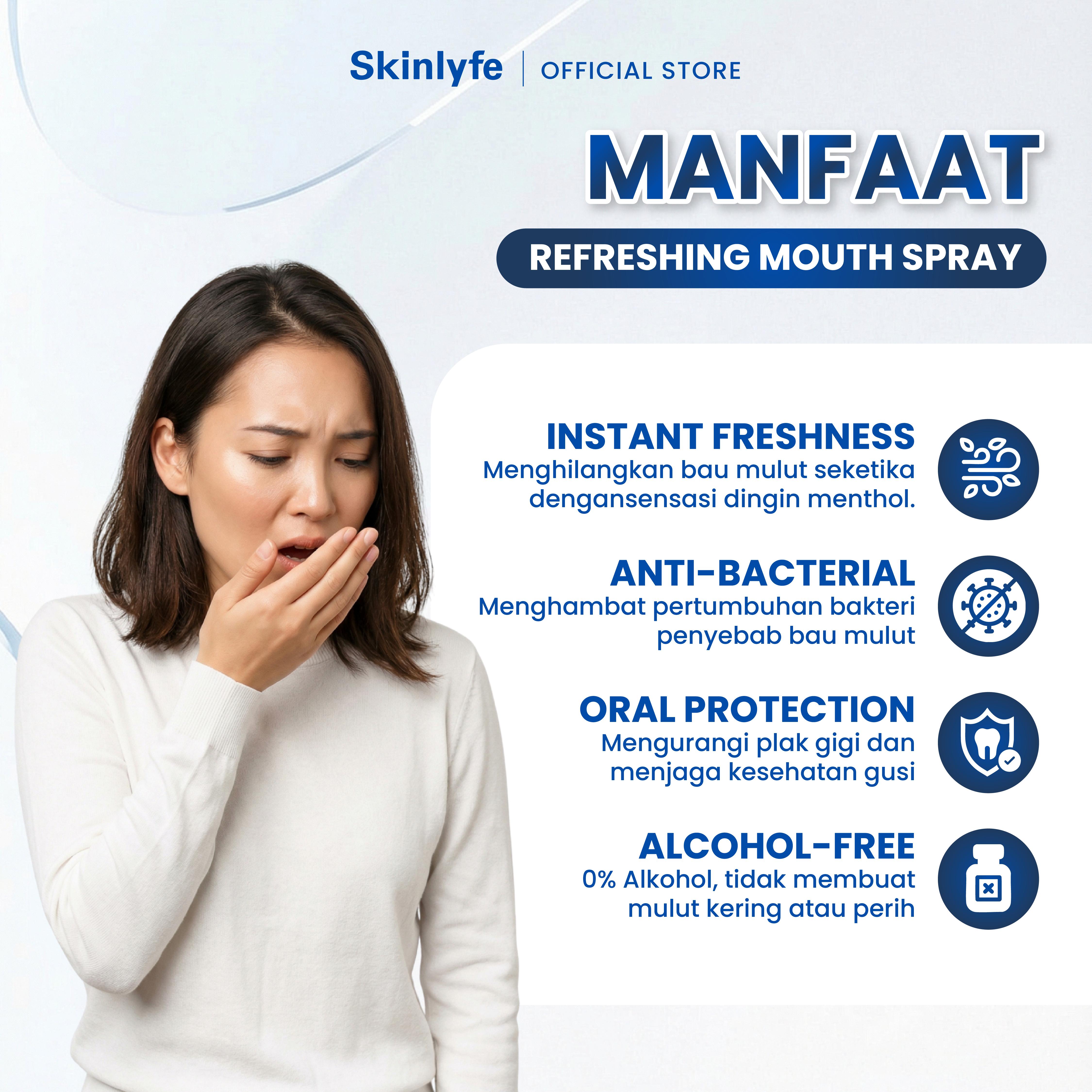 Skinlyfe Spray Penghilang Bau Mulut dan Nafas Pembersih Mulut Mouth Spray Penyegar Nafas Bau Pemutih Gigi Oral Spray BPOM (A3) Gusi Pewangi Menthol