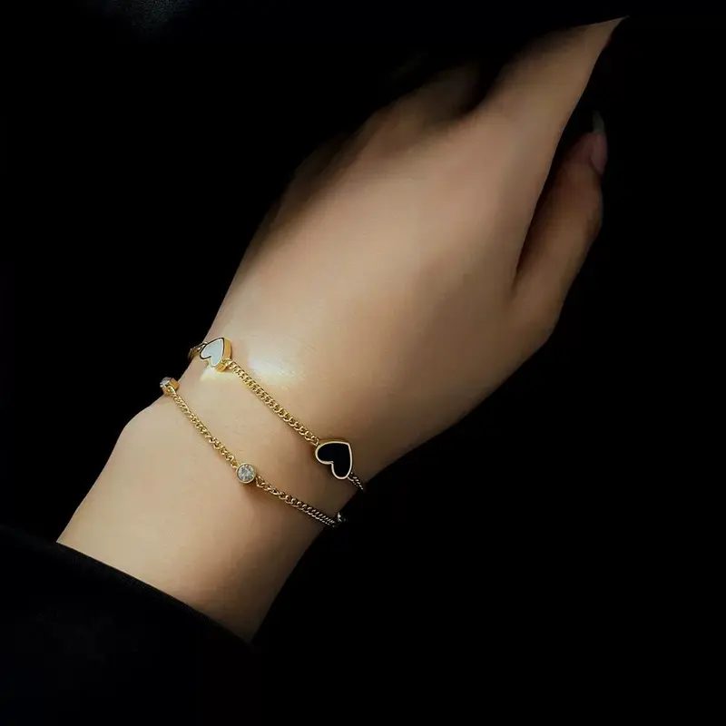 Gelang Tangan Terbaru Wanita Dua Layer Di Tambah 3 Love Hitam Dan 3 Mutiar4 Terlaris Bracelets 0