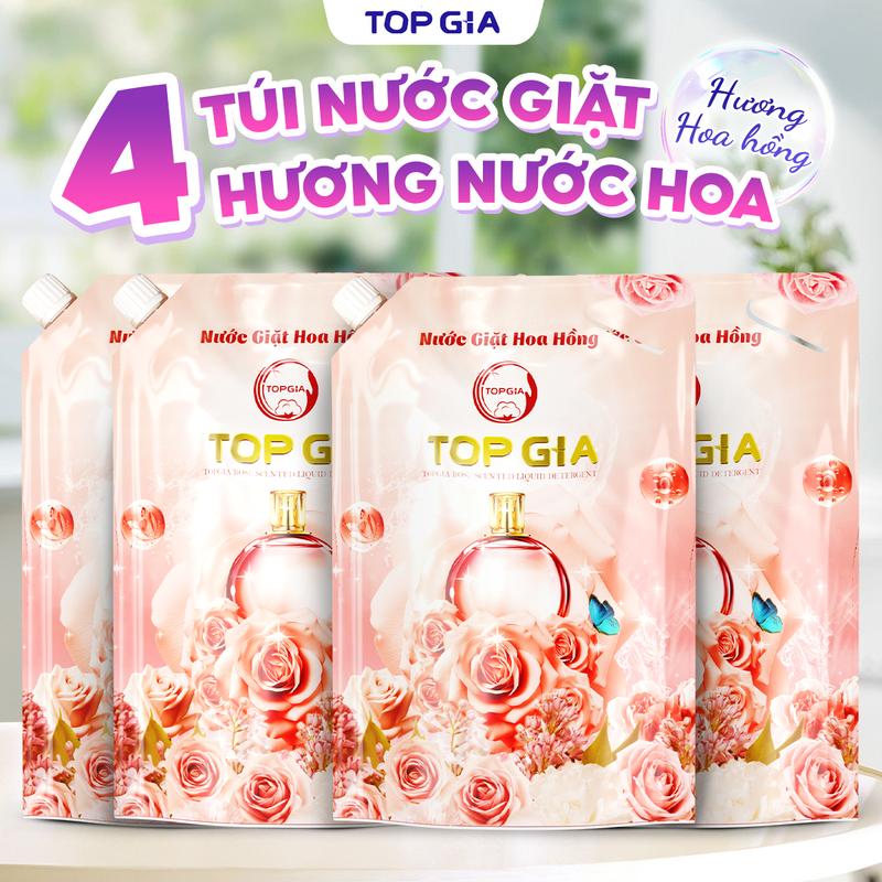 [COMBO ƯU ĐÃI] - Tổng 4L - COMBO 4 Túi Nước Giặt Xả Hoa Hồng, Hương Hoa Lavender Topgia (1L), Nước giặt xả quần áo ngừa khuẩn, hỗ trợ làm sạch, an toàn cho bé và lưu hương dài lâu tới 72h nth