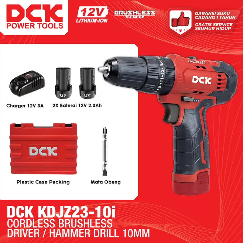 DCK Cordless Brushless Impact Driver / Hammer Drill 10mm / Mesin Bor Tembok Baterai KDJZ23-10i