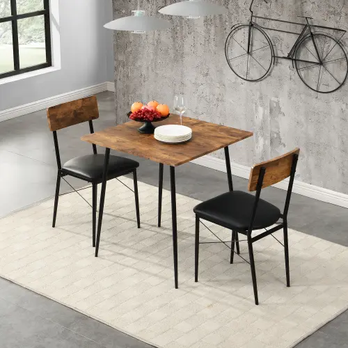 Dining Table & Chairs Set, 1 Table 2 Chairs Kitchen and Dining Room Furniture Kitchen Table Metal Frame Table for Small Space, Apartment 6
