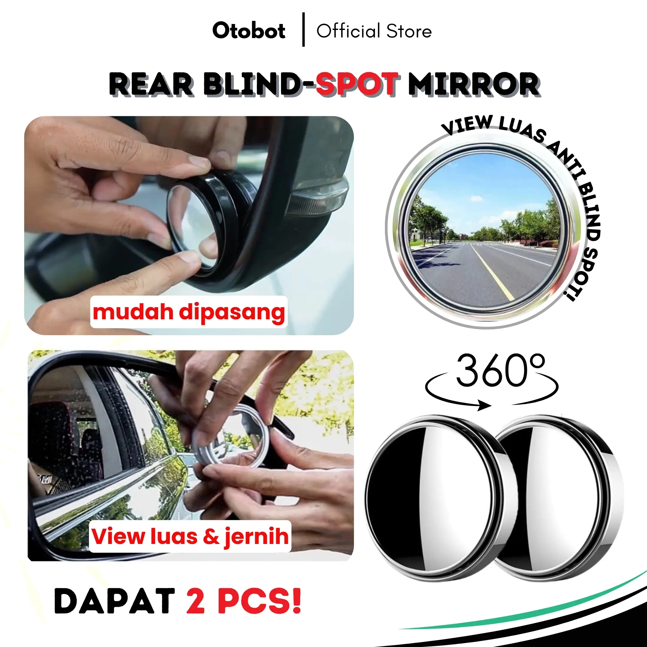 Kaca Mini Spion Cembung Mobil Universal Tambahan Cermin Spion Bulat Rear Mirror 2 Pcs | Kaca SPion Blind Spot Car
