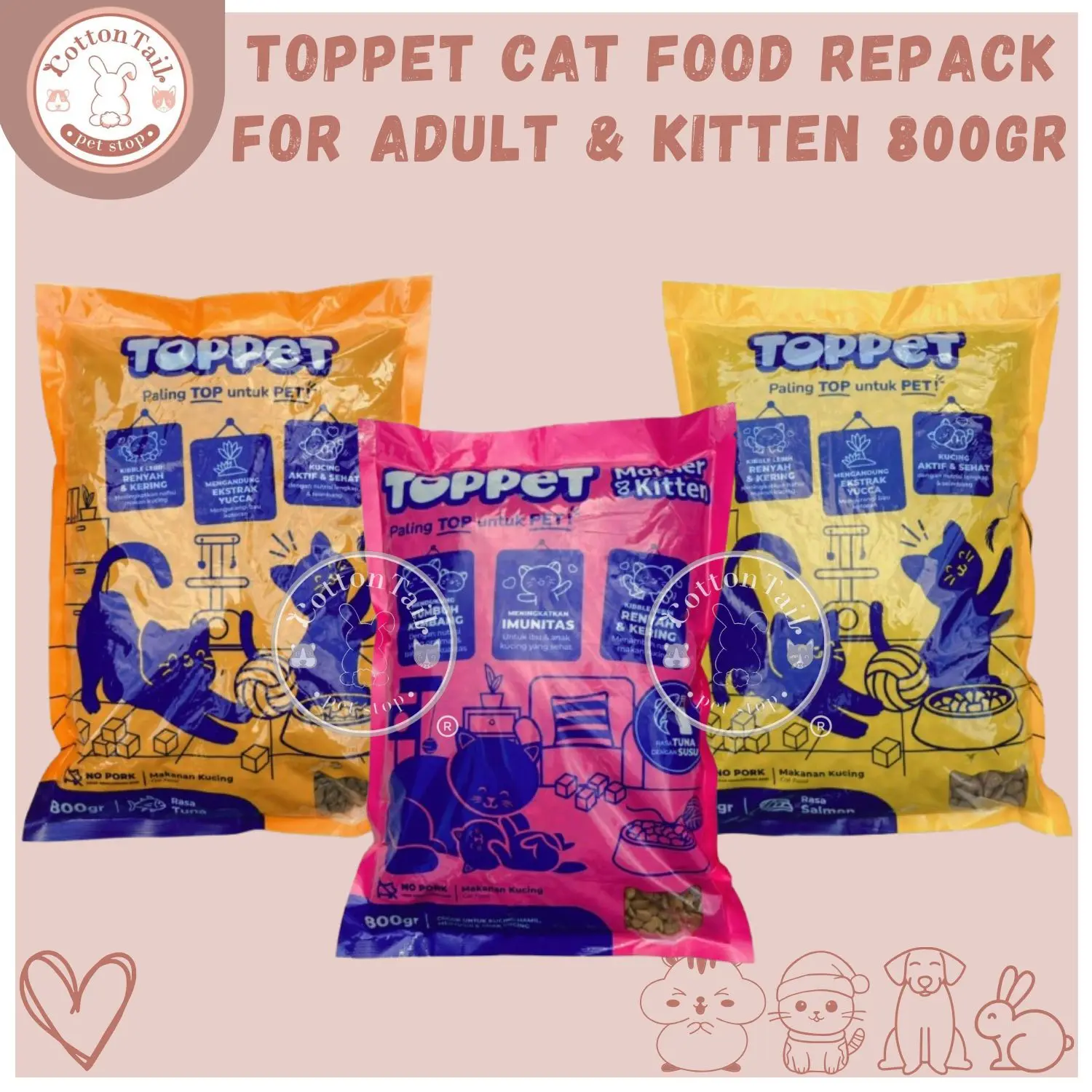 TOPPET 800gr Makanan Kucing Rasa Tuna & Salmon - Cat Food Top Pet 800gr