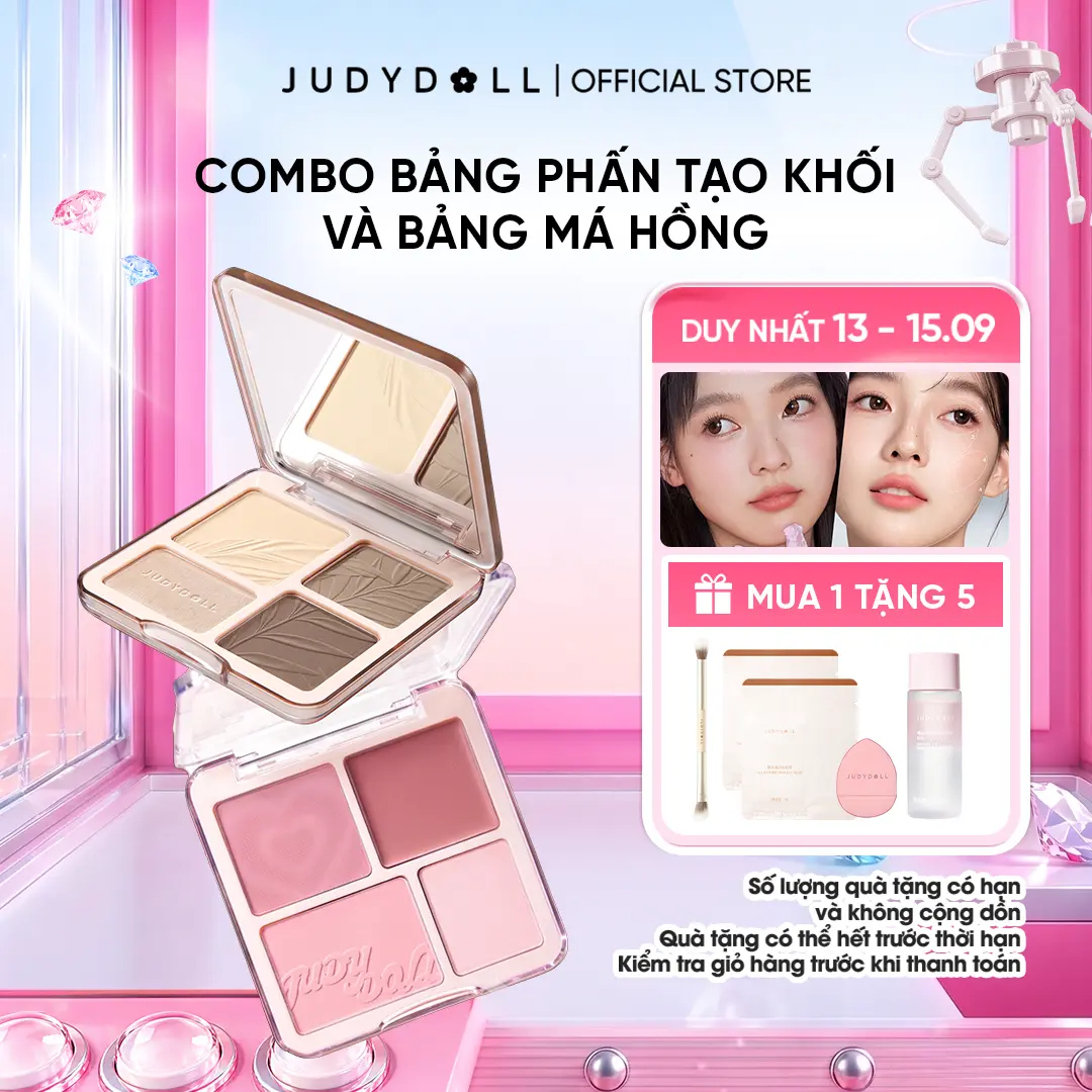Combo Judydoll bảng phấn tạo khối và bảng má hồng Highlight Contour Palette & Blush Highlight Palette