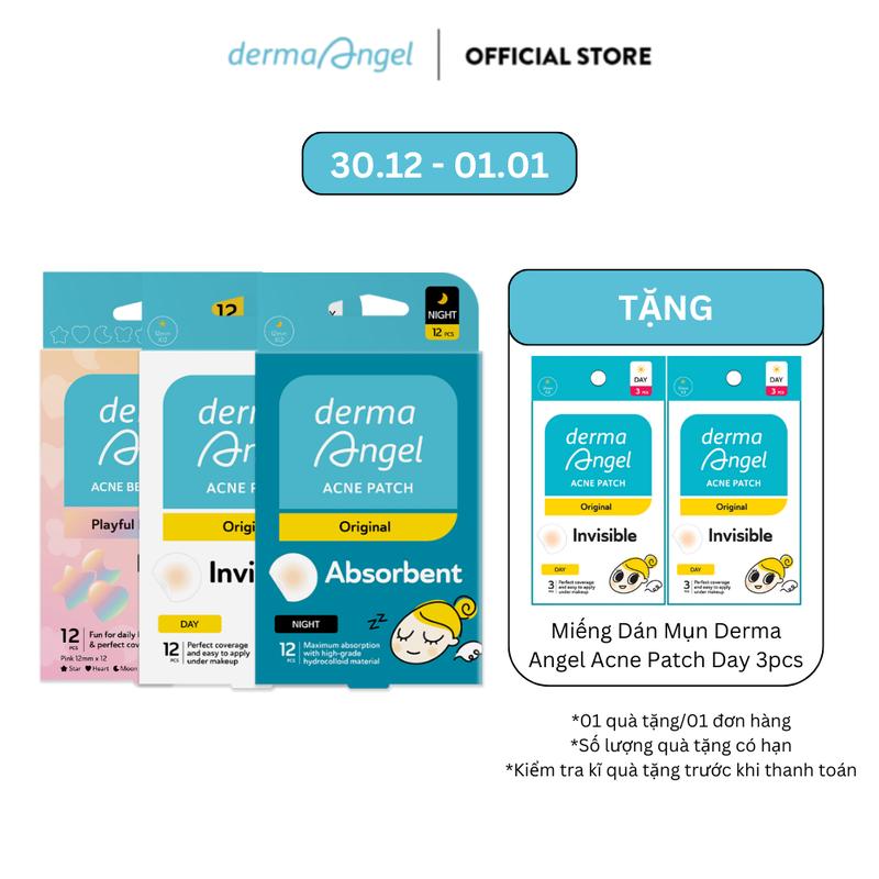 Combo 3 Miếng Dán Mụn Derma Angel Beauty Patch 12 - Perfect Coverage + Day 12 + Night 12