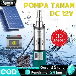 REAIM Pompa Air Celup REAIM 12V/250W Daya Dorong 30m untuk Sumur Dalam & Solar Panel