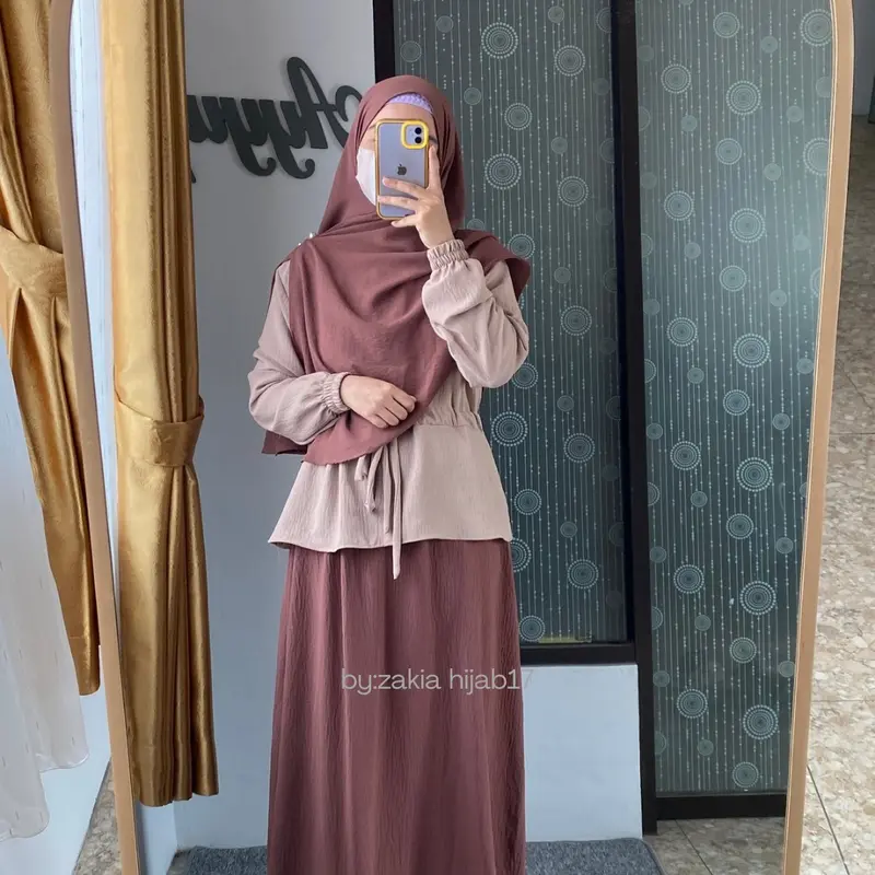 Set Gamis Remaja Zahra Cringkel Muslim Wanita Syari kombinasi 7