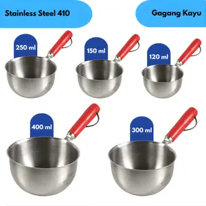 Panci Susu Saus Minyak Mini Pan Stainless Steel 410 Gagang Kayu 2 Moncong  Milk Pot Dual Drainage Kitchenware