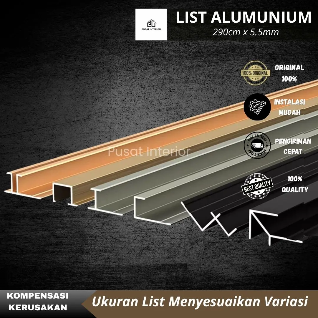 LIST ALUMUNIUM WALLBOARD PVC MARMER Panjang 290cm List Lis Penutup Celah Frame Edging Alumunium