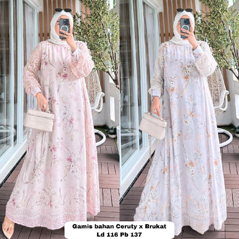Gamis Wanita Kode8213 Bunga Anggrek Non Busui Muslim Variasi 4 Warna 4