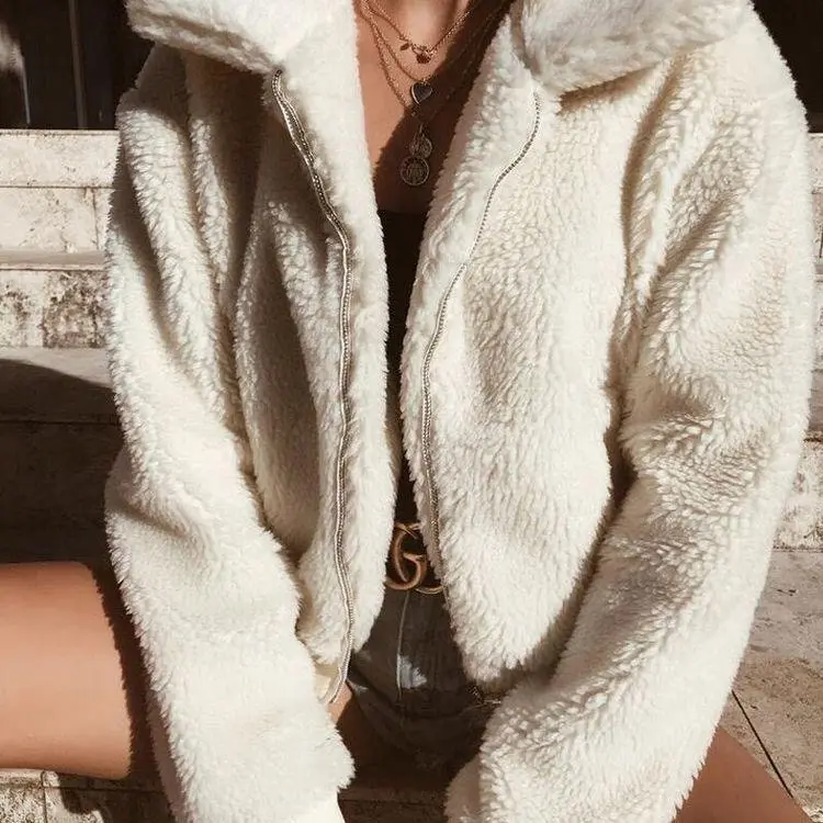 COD - Sweater Jacket Crope Zipper Sherpa Bulu Domba - Pakaian Wanita