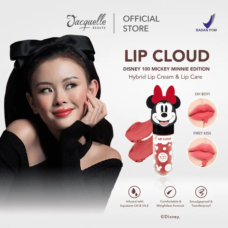 Jacquelle Lip Cloud - Disney Mickey Minnie - Lip Cream Tahan Lama Bibir Lipstick Lipstik - Pewarna Mencerahkan Bibir 7