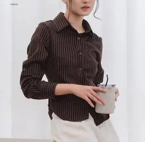 GRACESY-Luna Stripe Fitted Shirt - Kemeja Atasan Wanita Fitted Stripe Salur Basic Casual