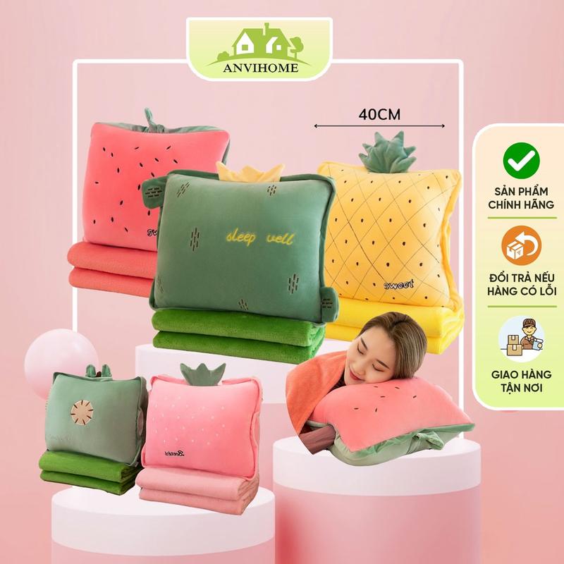 Bộ chăn gối hoa quả trái cây vuông ANVIHOME Chống nước Chống nhăn Mềm Bộ chăn gối văn phòng
