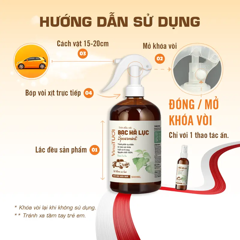 Chai Tinh Dầu Xịt Khử Mùi Xe Hơi Thơm Xe Ô Tô VINA TƯƠI 100ml-500ml Chống Say Xe Vệ Sinh Nội Thất 2