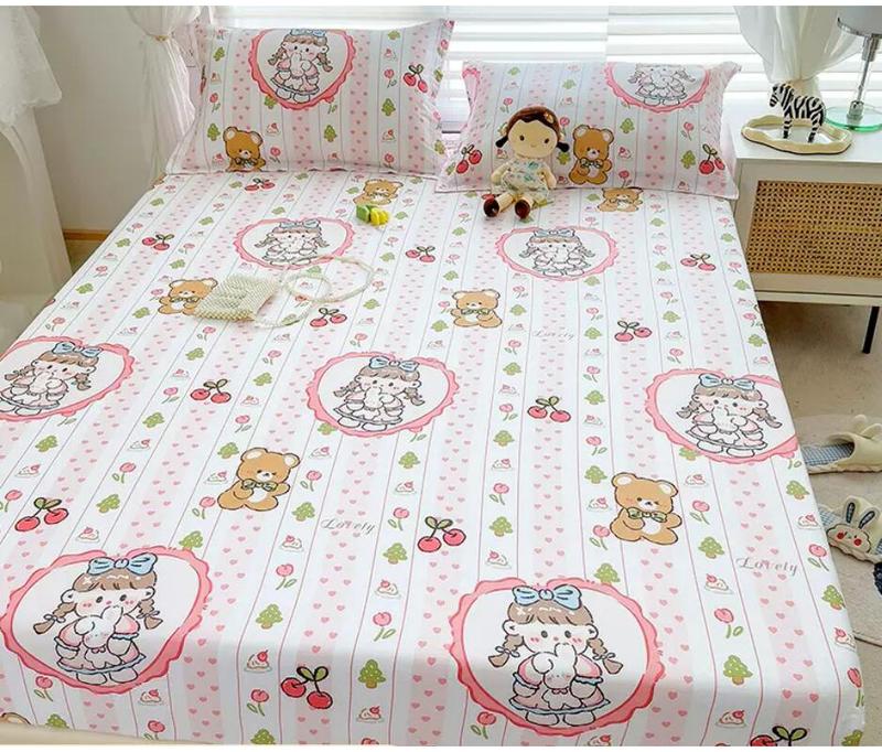 Product Introduction of 100% Cotton Bed Fitted Sheets With Elastic +2pc Pillowcases Adult Kids Girls Princess Twin Full King Queen Mattress Cover B84 16