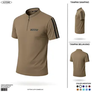 Kaos Pria Kerah Shanghai Zipper Garis Samping Premium Cotton Combed