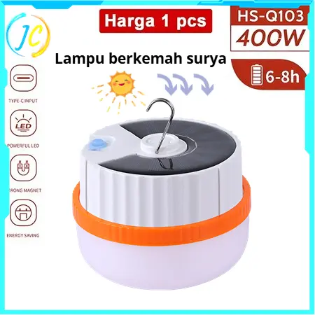 【Panel Surya】Lampu Emergency Gantung Camping Lamp Portabel Isi Ulang Bohlam Lampu Untuk Berkemah Pasar Malam Lampu Darurat