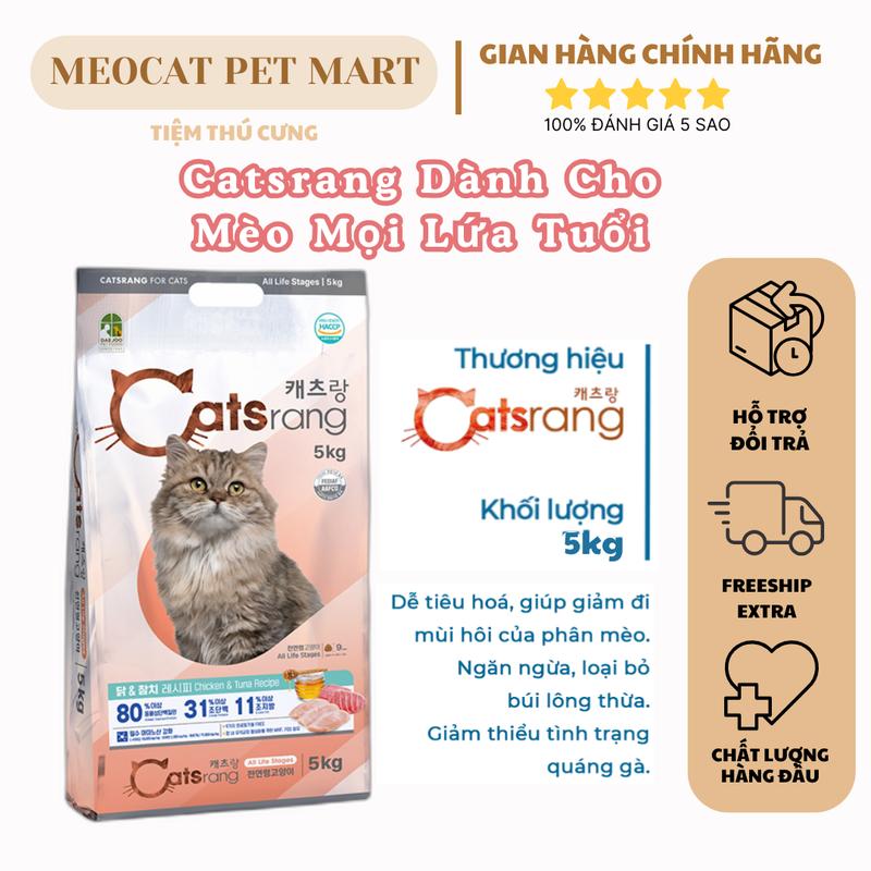 5KG Catsrang All Life Stage, Thức ăn hỗn hợp hoàn chỉnh cho mèo mọi lứa tuổi, Hỗ trợ da & lông, Chăm sóc thị lực & sức khỏe tim mạch, sx Hàn Quốc