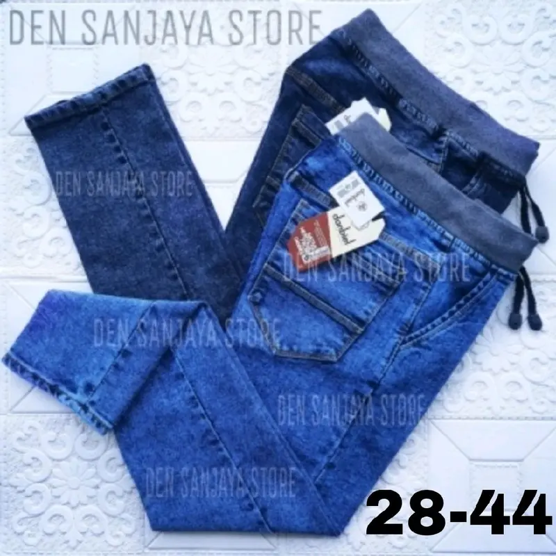 celana jeans panjang pria pinggang karet size 28-44 Slim Fit  Denim  Melar  Nyaman 1