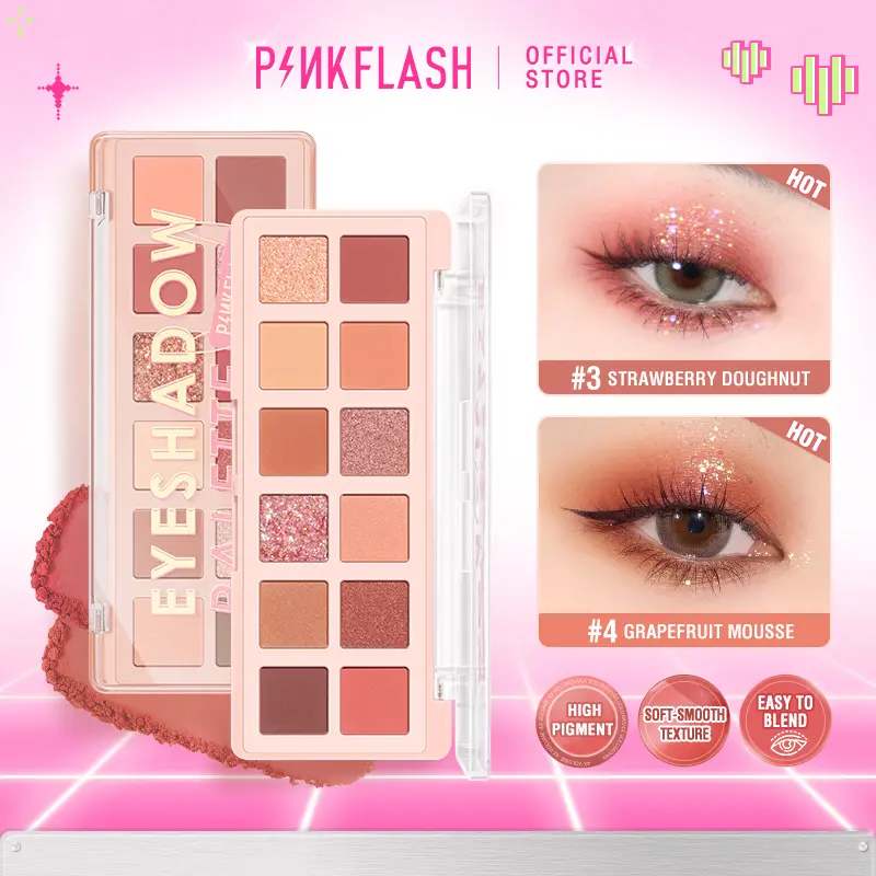 [Official] PINKFLASH #PinkDessert Pink Dessert 12 shades eyeshadow palette High pigment Fine and smooth powder Waterproof Long-lasting Cherry