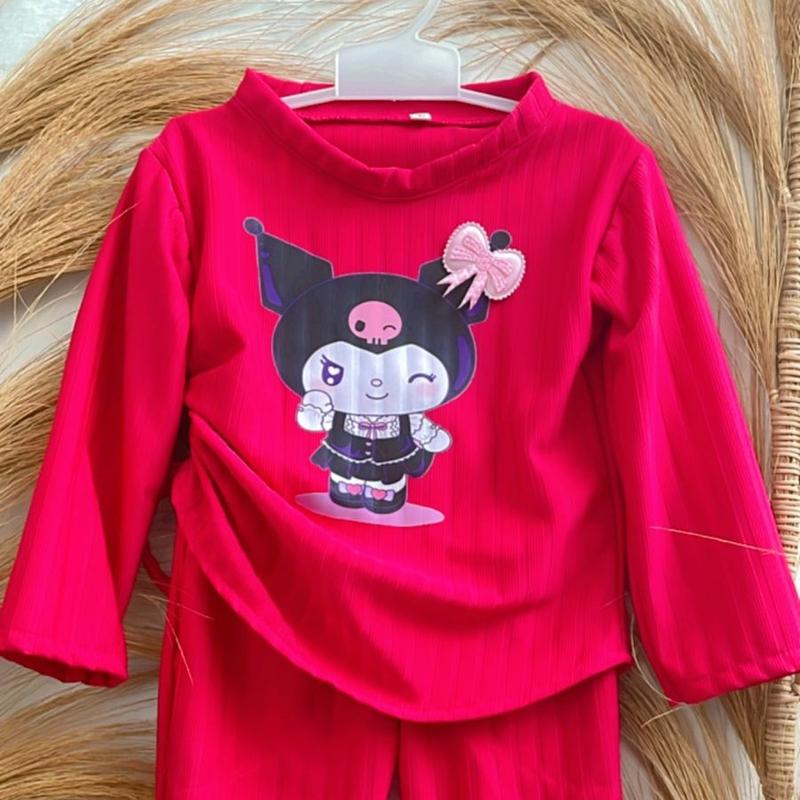 Baju Anak Oneset Celana Cutbray Knit Hornet Dtf Kuromi Untuk Anak Usia 2 Sampai 12 Tahun - One Set Luna 1