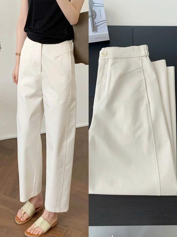  Quần Kaki Suông Nữ Lưng Cao Ống Đứng Form Rộng Basic Thoải Mái Phong Cách Minimalist Mùa Thu Đông Noiree - NQ156 