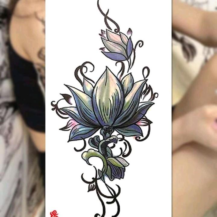 Sticker Stiker Bunga Angry Lotus Hijau - Tato Temporer Tubuh - Tattoo Tatto Temporary Kering Tahan Air Sementara Anti Air - Seri QC-661 Wanita 3