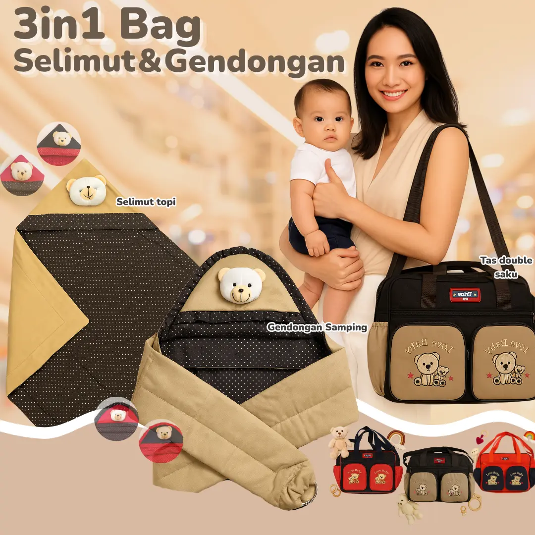 Set gendongan bayi tas besar dan selimut 3 in 1 Bag
