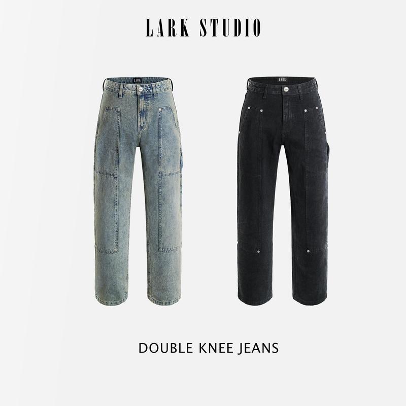 Quần Jeans Nam Dáng Suông DOUBLE KNEE JEANS - Chất Liệu Denim Cotton Mềm Mịn Mượt Phù Hợp Giặt Tay Để Bền Màu