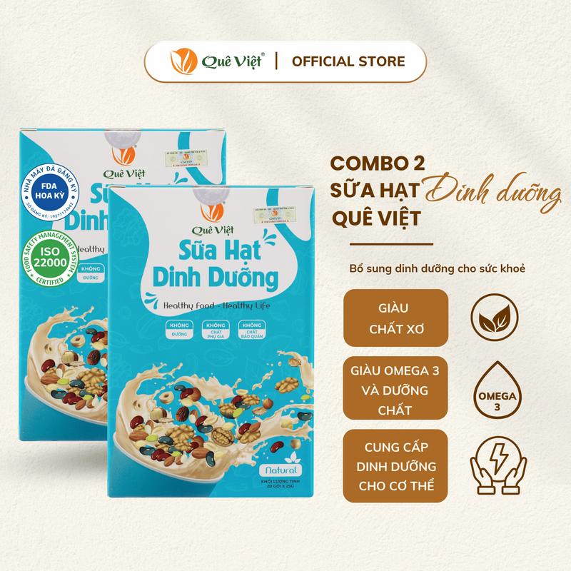 Combo 2 hộp sữa hạt dinh dưỡng Quê Việt + quà tặng tùy chọn - Hộp 500g (25g x 20 túi) - Không đậu nành Milk