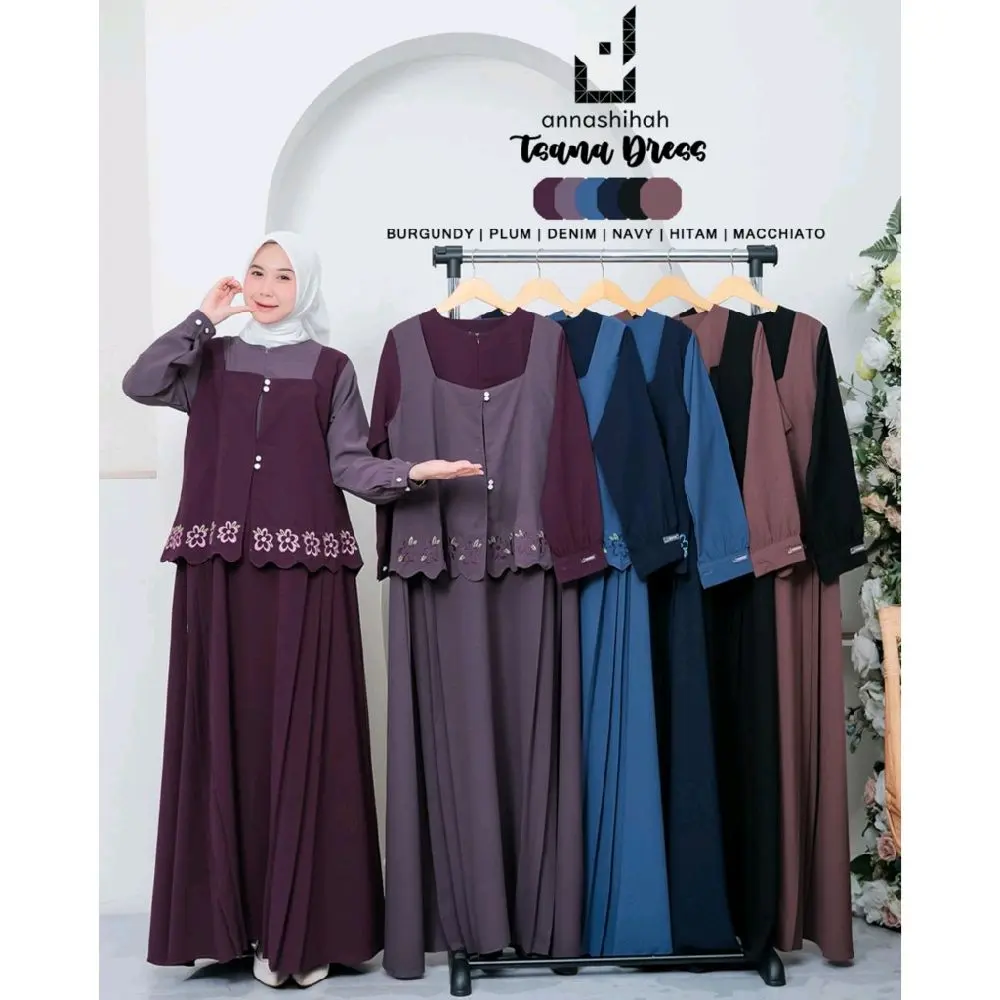 TSANA DRESS ORIGINAL ANNASHIHAH/TWO STYLISH IN ONE LOOK/GAMIS BAHAN SABRINA BEST PREMIUM