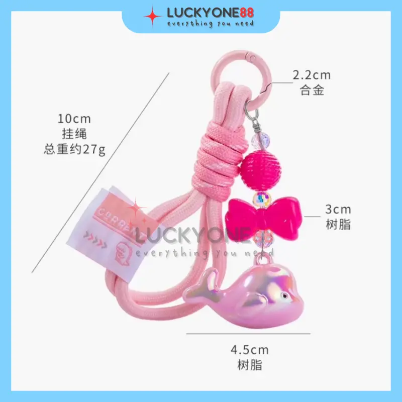 Gantungan kunci tali kain kepang paus kecil lucu warna-warni akrilik Tas Whale Resin Clay Bag Charm 6