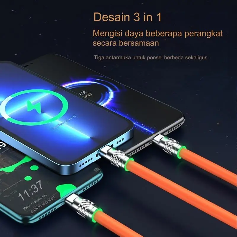 ZHIKE 240W Kabel Data 3-in-1 Pengisian Daya Cepat dengan Port Type-C/Micro USB/iOS Lightning, Dilengkapi Charger 240W 1.2 Meter, Dukungan 6A Kepala Charger Cepat, Cocok untuk Sebagian Besar Model Ponsel. 2