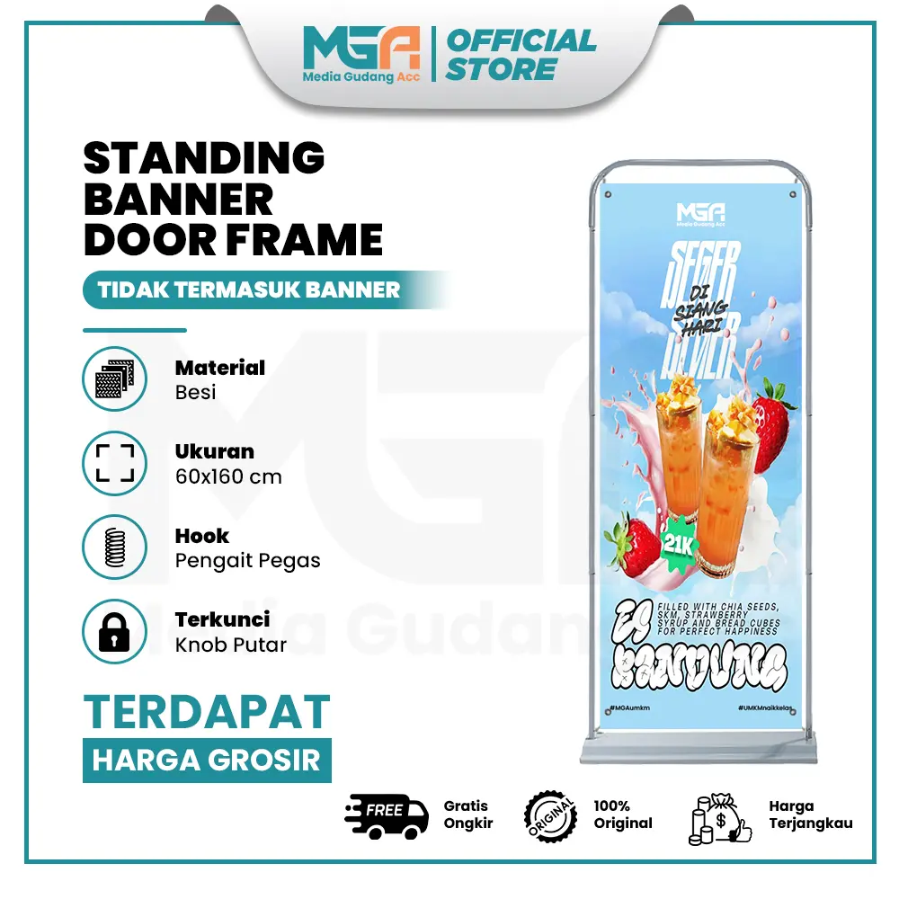 Standing Banner Door Frame 60x160 cm | Stand Tripod Banner Besi | Banner Display Promosi Outdoor Indoor