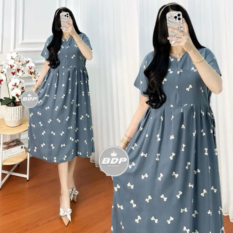 Daster Chibi Rayon Premium Gread A Motif Polkadot Bintang Tali Samping Ld 110 Dress Wanita Harian Santai Busui Resleting Baju Tidur Wanita Bumil Lengan Pendek Nyaman Batik Motif Terbaru Serut Panjang Kancing Kain 7