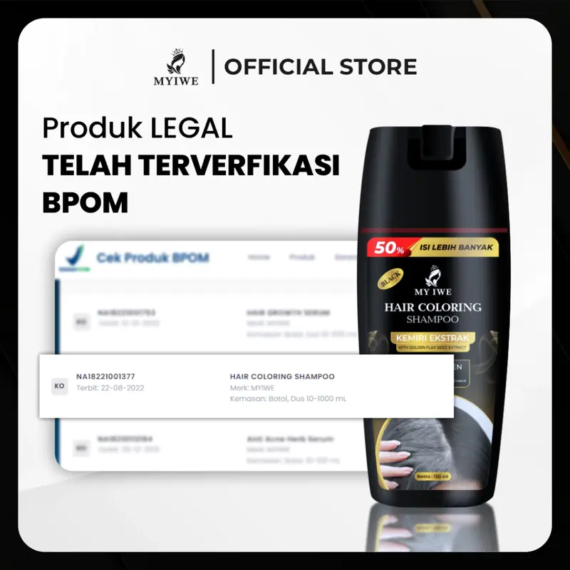 My Iwe Hair Coloring Black Shampoo Original Untuk Mewarnai Penghitam Rambut Berkilau Penghilang Uban, Rontok 2