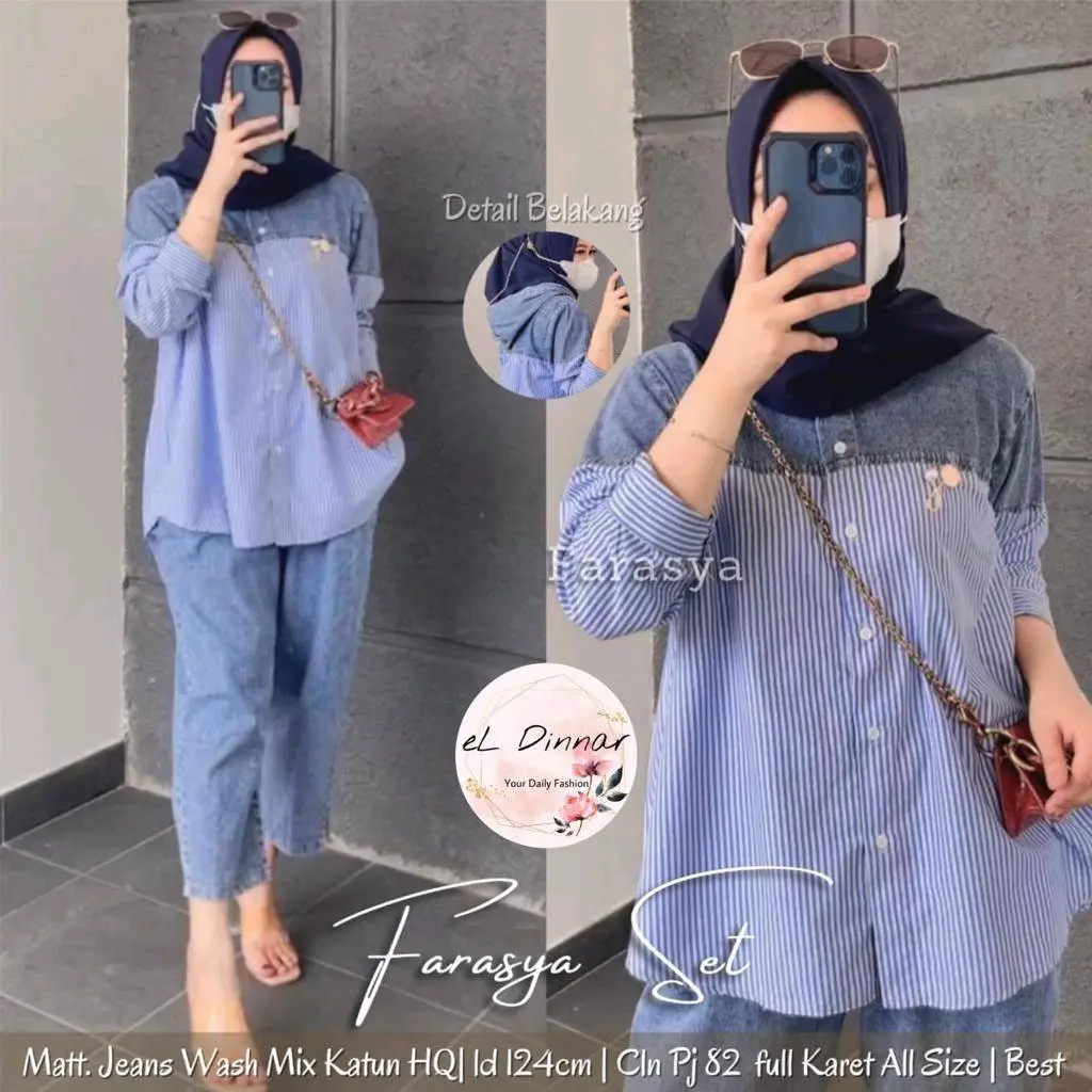 Set Jeans Wanita Terkini FARASYA - Bahan dan Ukuran Terbaik - Kulot, Kancing, Celana, Cantik, Setelan, Baju, Blazer, Atasan, Formal, Crinkle