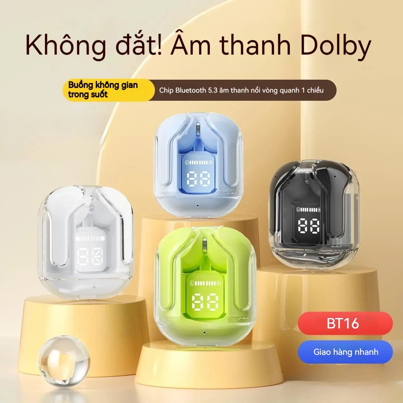 Tai nghe khử tiếng ồn Bluetooth không dây BT16 Màn hình kỹ thuật số Tai nghe không thấm nước TWS Tai nghe stereo | BigBuy360 - bigbuy360.vn